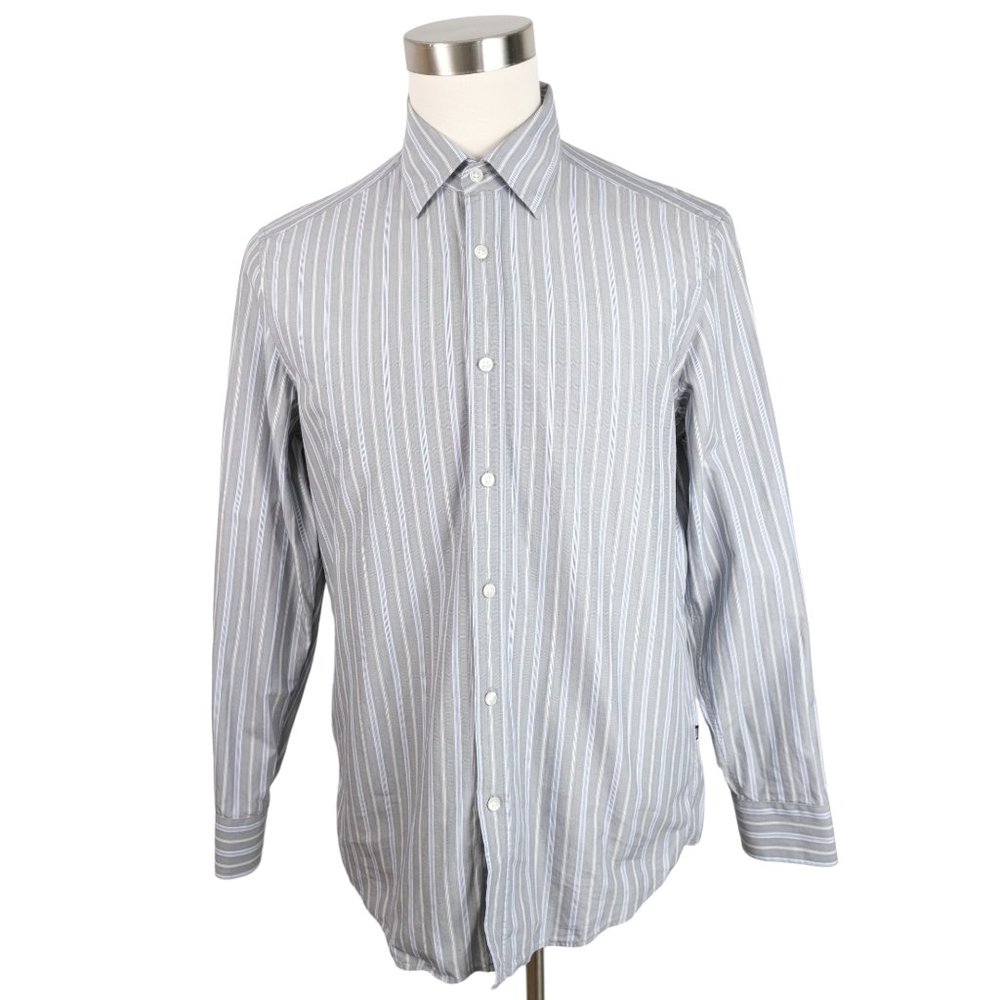 Hugo Boss Lex Men's L Gray Striped Button Up Shirt - Picture 2 of 11